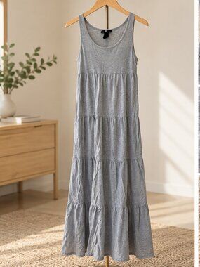 H&M Gray Tiered Maxi Dress – Size XS – Soft & Flowy Summer Dress